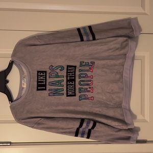 Fuzzy graphic sweatshirt, "I like naps more than people", size XL